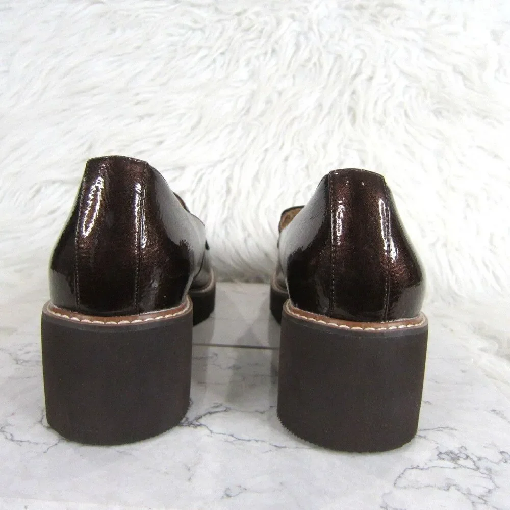 Naturalizer Cabaret Lug Sole Loafer Shoes Brown Patent Leather Women's Size 8 M